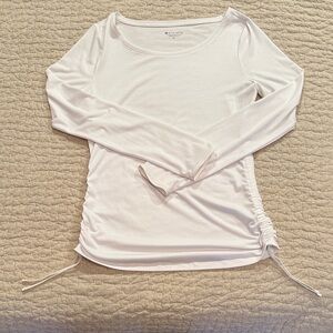 Athleta White Long Sleeve Tunic with Ruched Sides